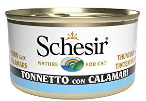 Schesir Cat Jelly Thunfisch mit Tintenfisch, Katzenfutter nass in Gelee, 24 Dosen x 85 g