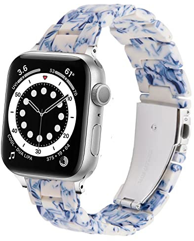 DEALELE Bands Compatible with Apple Watch 42mm 41mm 40mm 38mm, Colorful Resin Replacement Strap for iWatch Series 10/9 / 8/7 / SE / 6/5 / 4/3 Women Men, Blue and White porcelain