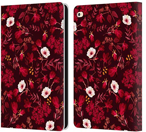 Head Case Designs Offizielle Anis Illustration Romantisch Rot Blumen Muster 4 Leder-Wallet-Hülle Kompatibel mit Apple iPad Air 2 (2014)