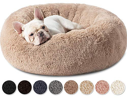 Yurun Hundebett, Katzenbett Haustierbett Weiches Katzenbett Für Kleine Mittlere Hunde Katzenliege Katzenkissen Waschbar Warm Plüsch Flauschig Tierbett in Doughnut-Form - Hellbraun 110x110x20cm