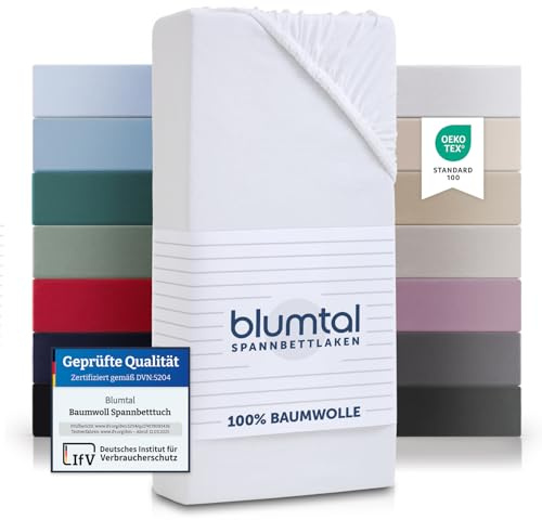 Blumtal® Baumwolle Spannbettlaken für Standardmatratze 90x190x30cm im 2er Set - Basics Jersey - Oeko-TEX zertifiziertes Spannbetttuch 90x190cm - Weiss