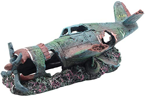 Aquarium-Dekoration Kämpfer Vintage Flugzeug Ruinen Landschaft Fisch Garnelen Unterstand Höhle Versteck Harz Aquarium Dekor Schildkröte Tank Dekoration