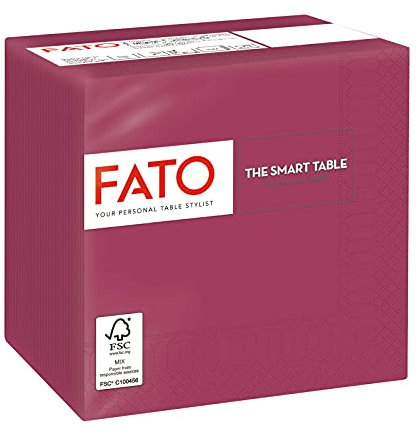 Fato - Einweg-Papierservietten, Ideal für Aperitifs und Cocktails, Packung mit 100 Servietten, Größe 24x24, 4-fach, 2-lagig, Farbe Bordeaux, 100% reines Zellulosepapier, FSC-zertifiziert
