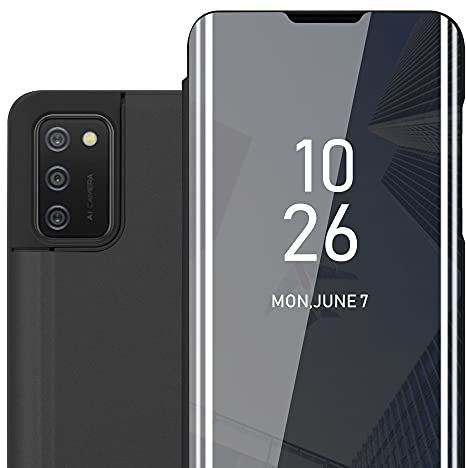 Cadorabo Hülle kompatibel mit Samsung Galaxy A02s Schutzhülle TPU Silikon Case 360 View Spiegel, Slim Kratzfest Weiche Gummi mit Rundumschutz Cover Hülle für Galaxy A02s in Schwarz
