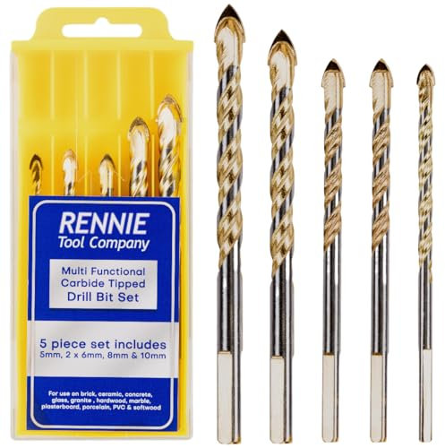 5 Piece Multi-Material Tile Drill Bits Set for Ceramic Porcelain Brick Concrete Glass Plastic Granite Marble Etc with Storage Box. Includes 5mm 6mm 8mm and 10mm TCT Carbide Tipped Drill Bits