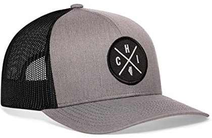 City X Design Trucker Hats - Patch Style - Baseball Cap Mesh Snapback Golf Hat, Chicago - Chi / Grau-Schwarz, Einheitsgröße