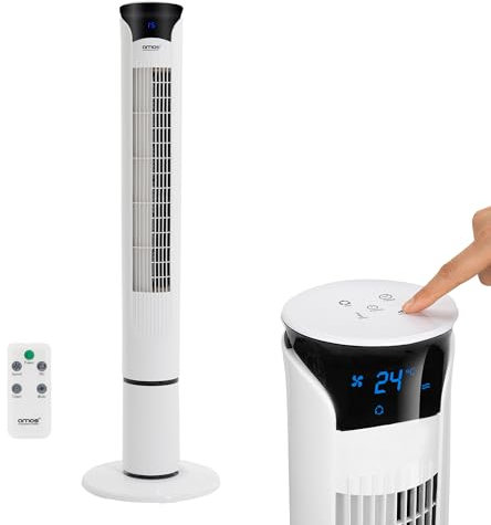 AMOS 40 Inch Tower Fan With Remote Oscillating 3 Speed And Timer Free Standing Slim Air Cooling Home Office Fan White