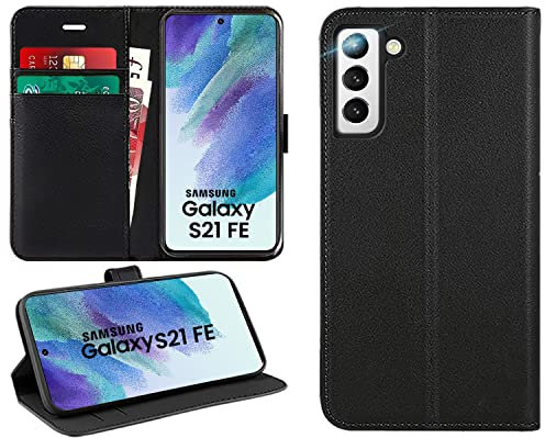 DN-Technology Galaxy S21 FE Case Phone Cover For Samsung S21 FE Premium Leather Flip Wallet Folio Stand View Magnetic Closure, Shockproof TPU ID Card Holder Case For Galaxy S21 FE (5G) (BLACK)