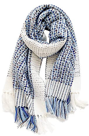 LumiSyne Winter Schals Damen Gestrickte Schals Mode Flecht Muster Blaue Verlaufslinien Übergroßer Stola Tücher Mit Fransen Lang Warme Schals Deckenschal