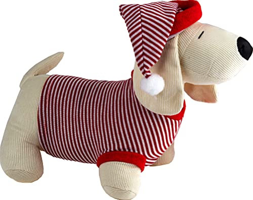 SiL Interiors White Dachshund Dog 30cm Door Stop - Christmas Striped Pjs And Hat