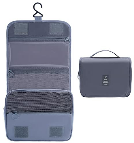 OrgaWise Kulturtasche zum Aufhängen Waschtasche Unisex Kosmetiktasche Reise-Tasche für Herren und Frauen für Koffer & Handgepäck Urlaub Waschbeutel Toiletry Bag (Grau, 1pc)