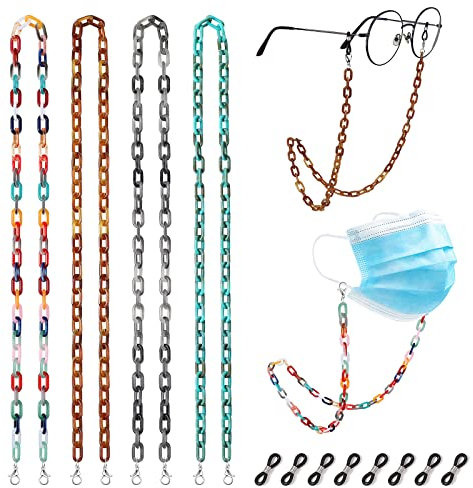 Hifot 4 Pièces Cordon Lunettes, Acrylique Chaîne Lunettes de Soleil, Lunettes de Lecture lunettes Antidérapantes Sangle pour Femmes Hommes Enfants