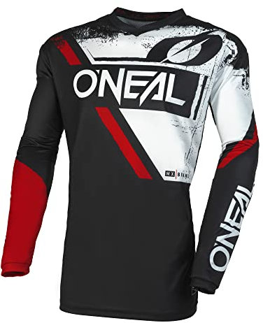 O'NEAL | Motocross-Jersey | MX Enduro | Gepolsterter Ellbogenschutz, V-Ausschnitt, atmungsaktiv | Element Jersey Shocker V.23 | Erwachsene | Schwarz Rot | Größe M