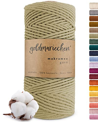 goldmariechen Premium Makramee Garn (Salbei) | 3mm x 100m | 100% Baumwolle | plastikfreie Verpackung | Makramee Baumwollgarn für DIY Handwerk