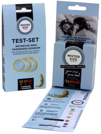 MISTER SIZE Kondome 3 Stück TEST-SET (53-57-60 mm) mit Maßband auf der Umverpackung/extra dünn, extra fein, extra feucht, gefühlsecht hauchzart