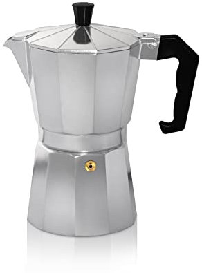 KRÜGER Aluminium-Espressokocher mit Silikon-Dichtring für 1 Tasse - schnelle und einfache Espresso-Zubereitung - Sicherheitsventil verhindert Überlaufen - handlicher Griff (silber)
