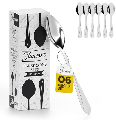Shaware Teaspoons Set of 6 - Size of 140mm x 32mm x 2mm - Stainless Steel & Dishwasher Safe Tea Spoons for Deserts, Tea, Coffee at Homes, Restaurants and Parties…
