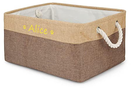 TONYFY Personalisierte Hundespielzeug-Aufbewahrungsbox, Zusammenklappbarer Aufbewahrungskorb mit individuellem Tiernamen, Zum Aufbewahren von Hunde Katzen zubehör, Haustierbedarf (Pfote-Kaffee)