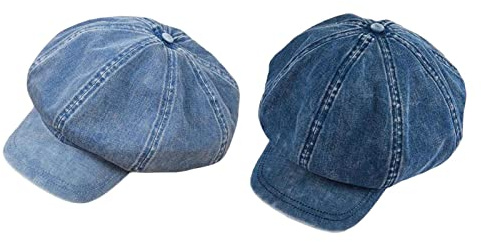 TOOYFUL 2 Stück Ballonmütze Aus Denim für Damen Und Mädchen, Weiche 8 Panel Schiebermützen