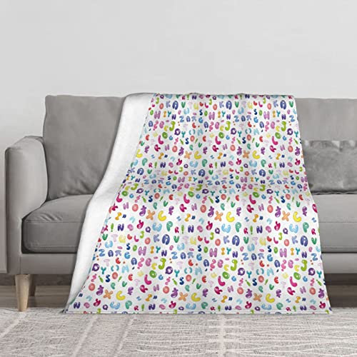 YINGD Flanell-Decken für Bett, buntes Alphabet, ABC-Buchstaben, Doodle-Stil, lustiges Kinderzimmer-Design, weiche Überwurfdecke, strukturiert, 125 cm x 100 cm