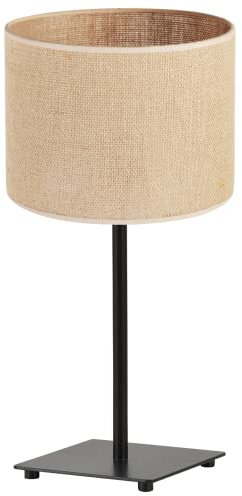 Light-Home Juta Lampenschirm Tischlampe Modern - Elegante Nachttischlampe für Schlafzimmer Wohnzimmer - Tischleuchte E27-1-Flammig GIA - Schwarz Basis und Jute