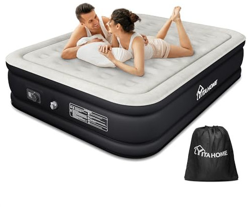 YITAHOME Lit Gonflable 2 Personnes avec Pompe Électrique Intégrée, Matelas Gonflable, Auto-Gonflage/Dégonflage Rapide pour Invités, Camping, 203 x 152 x 46 cm, Gris & Noir