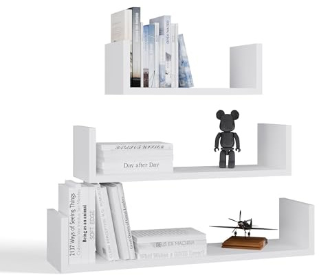 CDF 3er Set Wandregale Schweberegal Hängeregal Wandboard für Bücher Deko Bilder, Modernes Regal Set für Wohnzimmer Kinderzimmer, 80/60 / 40 cm - Weiß