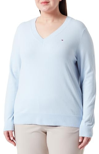 Tommy Hilfiger Jersey de Punto para Mujer Cuello de Pico, Azul (Breezy Blue), 46