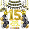 Luftballons 15. Geburtstag Deko Schwarz Gold, Dekoration für Junge und Mädchen, Tortendeko 15 Jahre