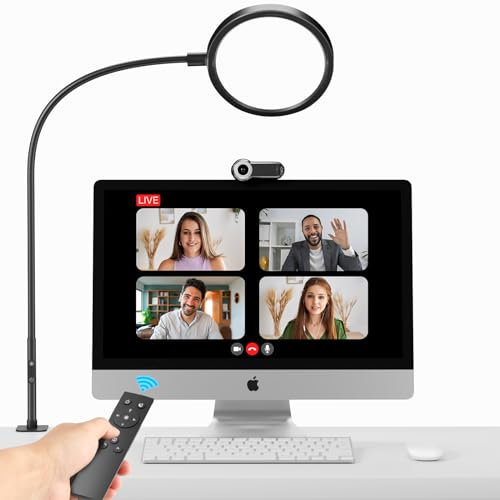 vatato LED-Schreibtischlampe, dimmbar, mit Klemme und Schwanenhals-Arm, einstellbare Farbtemperatur und Helligkeit, augenschonende Lampe für Videokonferenzen und Podcast-Live-Streaming (Black)