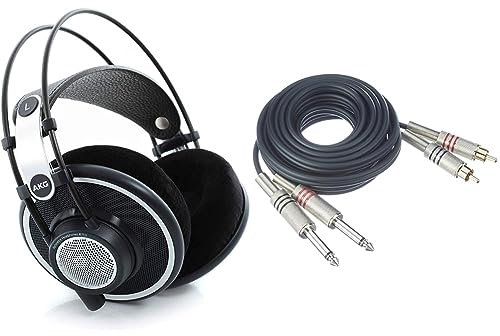 AKG K702 Offene Over-Ear-Studio-Referenzkopfhörer der Premiumklasse || Kein Bluetooth & Adam Hall Cables 3 Star TPC 0300 Twin-Kabel 2 x Klinke TS auf 2 x Cinch | 3 m
