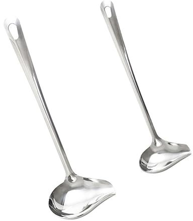 HOMSFOU 2pcs Oil Spoon Spoon Sauce Drizzle Tapered Spout Spoon Gravy Ladle Scoop Chocolate Drawing Spoon Kitchen Sauce Server Gravy Boat Spoon Saucier Plate Stainless Steel Metal