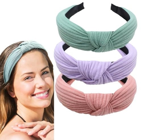 scicent Women's Fashion Headbands 3 Packs Wide Knot Hairbands (Ya Pink,Green,Purple) 01810