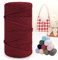 LEREATI Polyester Garn 150m Makramee Garn 4mm Geflochten Polyester-Seil Farbig Häkelgarn, Polyester Macrame Cord 4mm für Häkeltasche Umhängetasche Handtasche Geschenk Strickwaren (Weinrot)