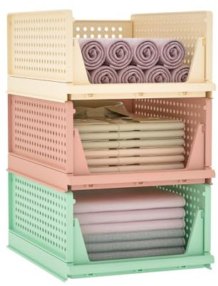 Yorbay Schubladenbox Stapelbare Kleiderschrank Organizer, Regal Aufbewahrungsbox, für Kleidung Küchen Schlafzimmer (3, Bunt)