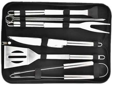 EAUSO 9 Piece Grill Tool Set, Stainless Steel Grilling Set, Grill Tool with Oxford Cloth Bag Outdoor Portable Fork Spatula Clip