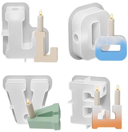 4 Stück L/O/V/E Brief Silikonform Kerzenhalter, Silikonformen Gießformen für Weihnachten/Valentinstag, DIY Kerzen Formen Silikon, Silikonform Haus für Harz, Gips, Zementbeton, Epoxidharz, Beton