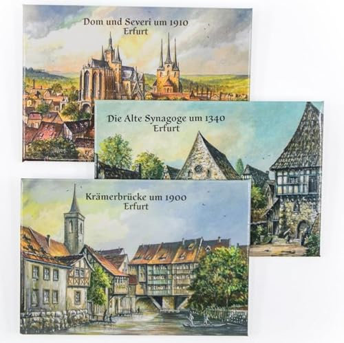 3X VALDEIG Kühlschrank Magnet Alt Erfurt, Bild Retro Deko Vintage, Souvenir Deutschland, Kühlschrankmagnete, Magnete Kühlschrank, für Mini Magnettafel, Germany, Thüringen