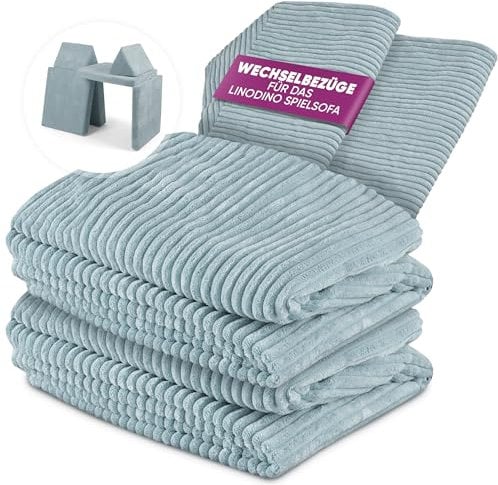 Linodino® Cord Wechselbezüge für Spielsofas | Kindersofa Cover Set 4-Teilig | Ersatz Bezug Set für Kinder Sofas | Sofabezug | Einhornblau