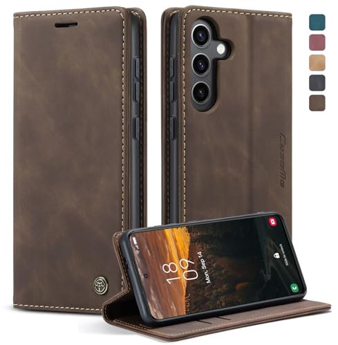 Cracedily Cover per Samsung Galaxy S24 Plus 5G Case, Custodia Cover Pelle Premium Portafoglio con Porta Carte Magnetica Supporto Protezione Flip Case Custodia per Samsung Galaxy S24 Plus 5G,Caffè