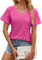 EDOTON Femmes Blouse Courtes col en V T-Shirts Casual Automne Solide Couleur Creuse à Manches Bulles Tricot Lâche Chemisiers Femmes T-Shirts (M,X Rose)