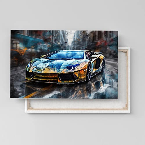Dekomundo Aventador auf der Straße Sportwagen Auto Bild als Wanddekoration, Leinwandbild, 60x90 cm