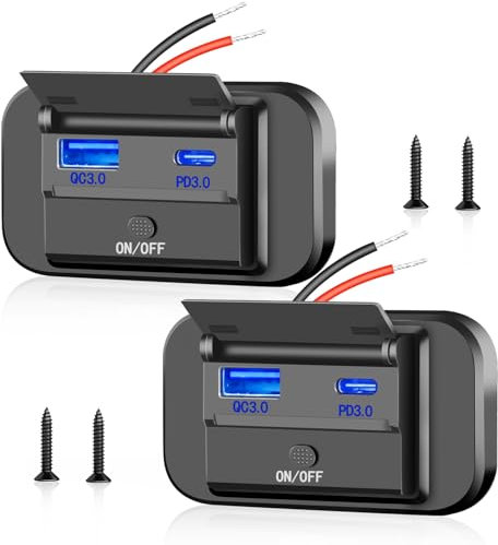 Sweetone Toma USB Coche 12V Empotrable, Toma de Cargador de Coche 18W QC3.0 USB & 36W PD Tipo C, Cargador USB Coche Carga Rápida con Interruptor para 12V/24V Caravanas, Barcos, Camión, RVs