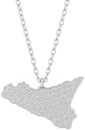 amorili Collana Sicilia Donna in Argento 925 con Zirconi | Ciondolo Mappa Sicilia Elegante | Gioiello Regalo Donna Made in Italy cll2178