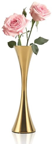 Small Vases for Flowers,17x4.5cm/6.7x1.8in Metal Flower Vase Dry Flower Vases Mouth Small Bud Flower Decorative Vase Artistic Mini Floral Vase Gold for Home Decoration