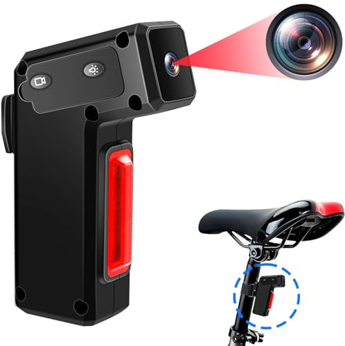 Pudet Luo Action Cam, Mini Telecamera per Bici con Fanale Posteriore, 1080P HD & 120° Grandangolo 3500mAh Telecamera Moto, IPX-3 Impermeabile & 3 Modalità di Luce Posteriore per Bicicletta/Moto