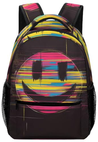 VesFy Smiley-Muster Große Kapazität Rucksack Schüler Schultasche Casual Daypack Buchtasche Rucksäcke Für Jungen Mädchen Teenager One Size