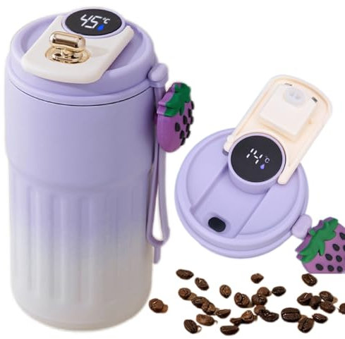 Purple Gradient Stainless Steel Thermal Cup, 460ml Coffee Thermal Mug, Thermal Mug with Temperature Indicator for Hot Water, Coffee, Tea and Cold Drinks for Home Travel Office