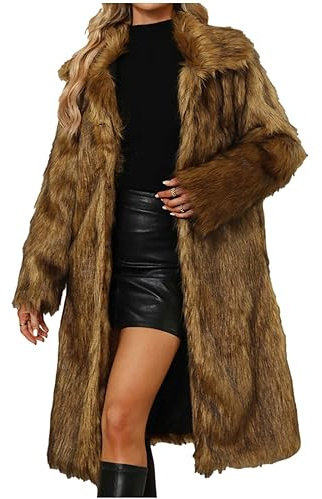 duxyoz Fur Coats For Women Casual Lapel Long Sleeve Fleece Faux Fur Jacket Fuzzy Fleece Winter Trench Coat Thick Warm Outerwear Overcoat Open Front Long Shaggy Coat Fluffy Cardigan