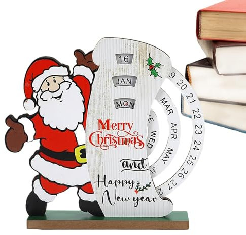 Weihnachts-Countdown aus Holz, Weihnachtskalender | Countdown-Kalender aus Holz - Dekoration für den Ewigen Schreibtischkalender mit Santa Na Glocke